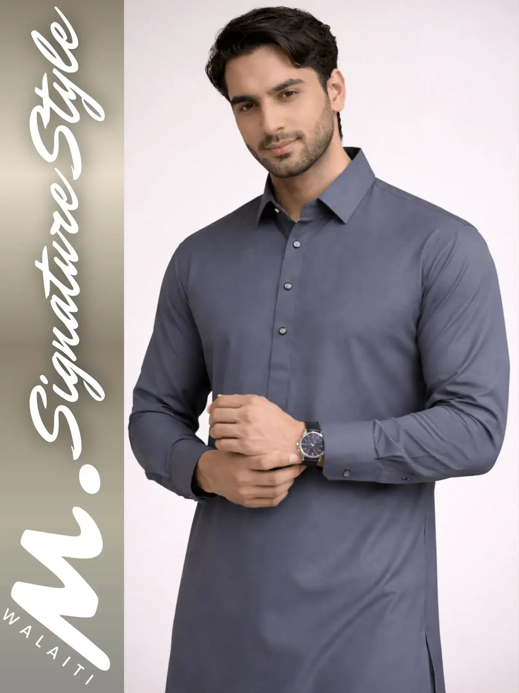 Mens Designer  Slate Grey Kameez Shalwar